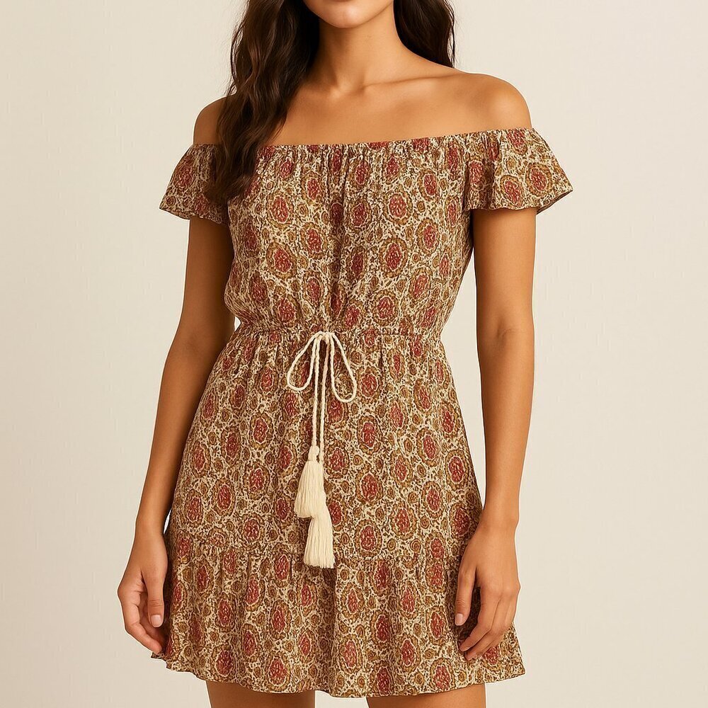 Cynthia Rowley Yellow Floral Print Boho Mini Dress Size M